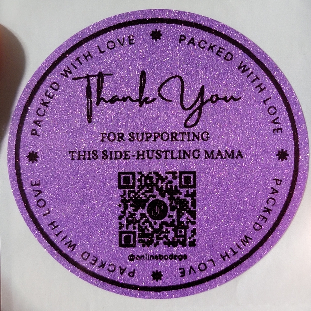 100 Ct 2in Glitter Purple Poshmark QR Sticker Customized To Your Closet